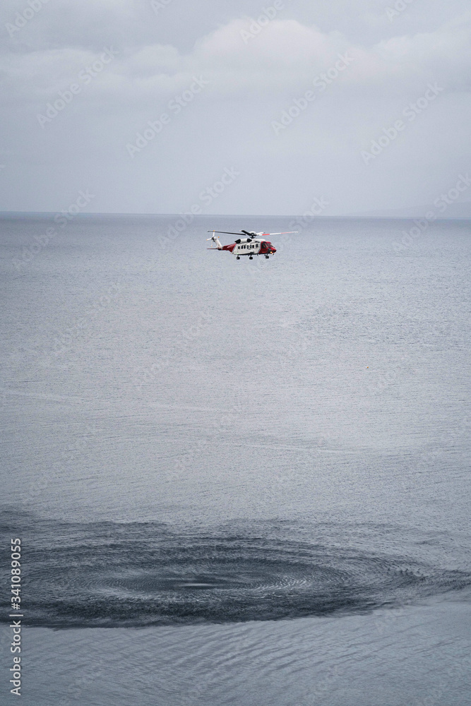 Scottish coastguard helicopter in air