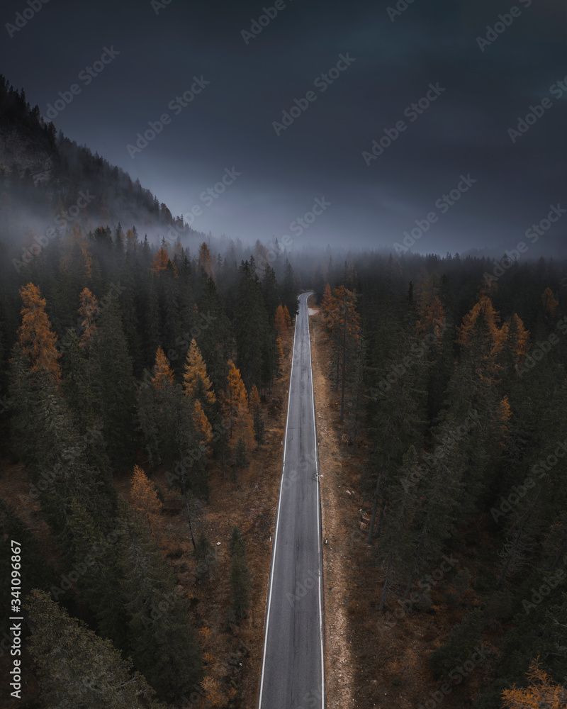 Foggy Dolomites mountain range