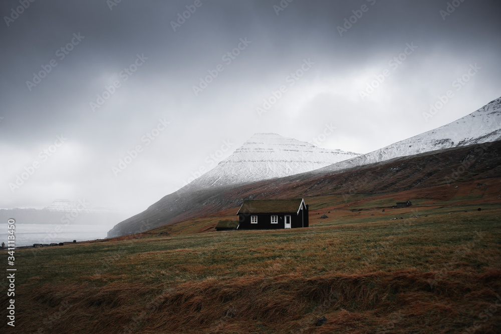 Grass-roofed house on Faro Islands