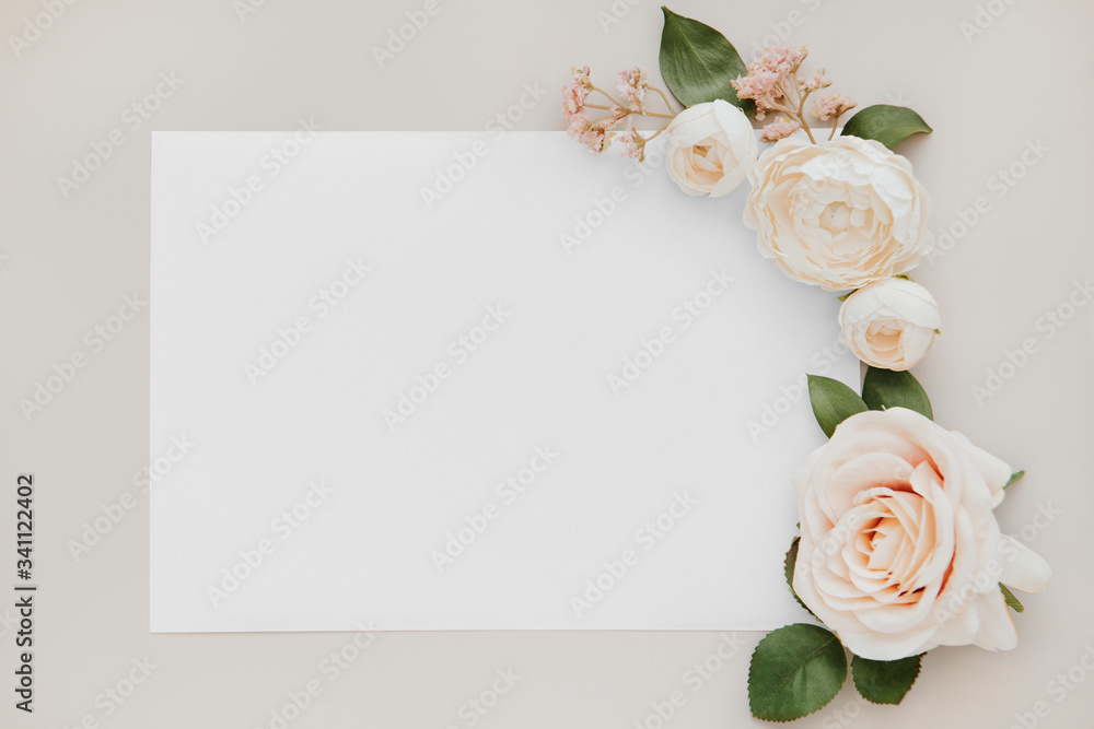 Blank invitation with rose decoration