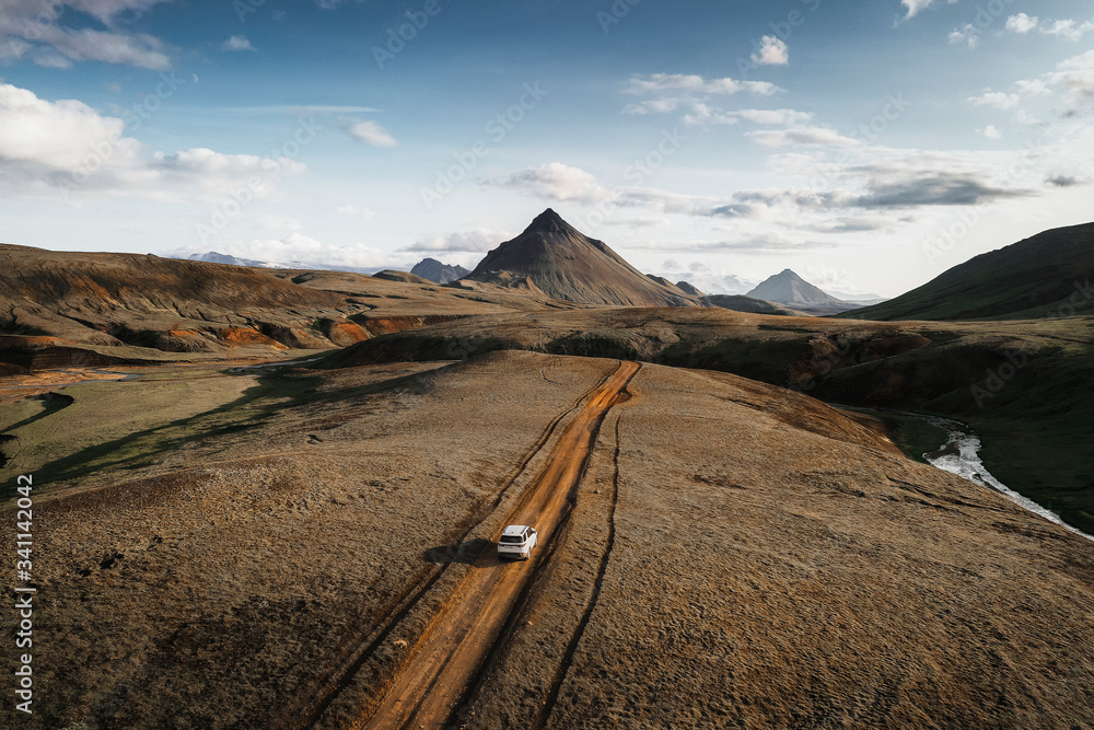 2019, Iceland, White Landrover in terrain