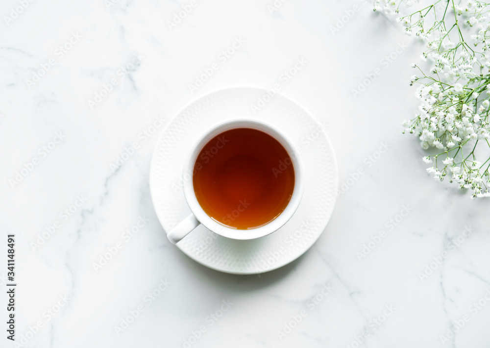 Aerial view of hot tea drink