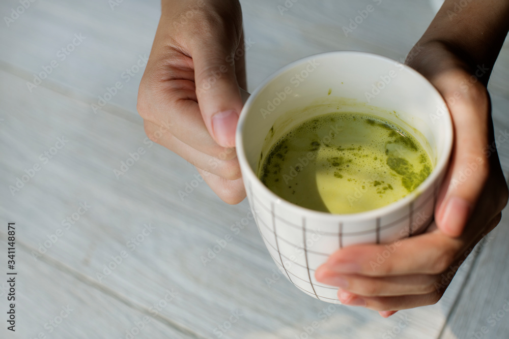 Aerial view of green tea drink