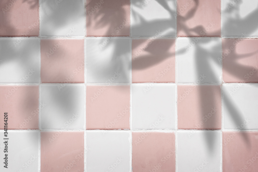 Pastel pink and white tiles textured background