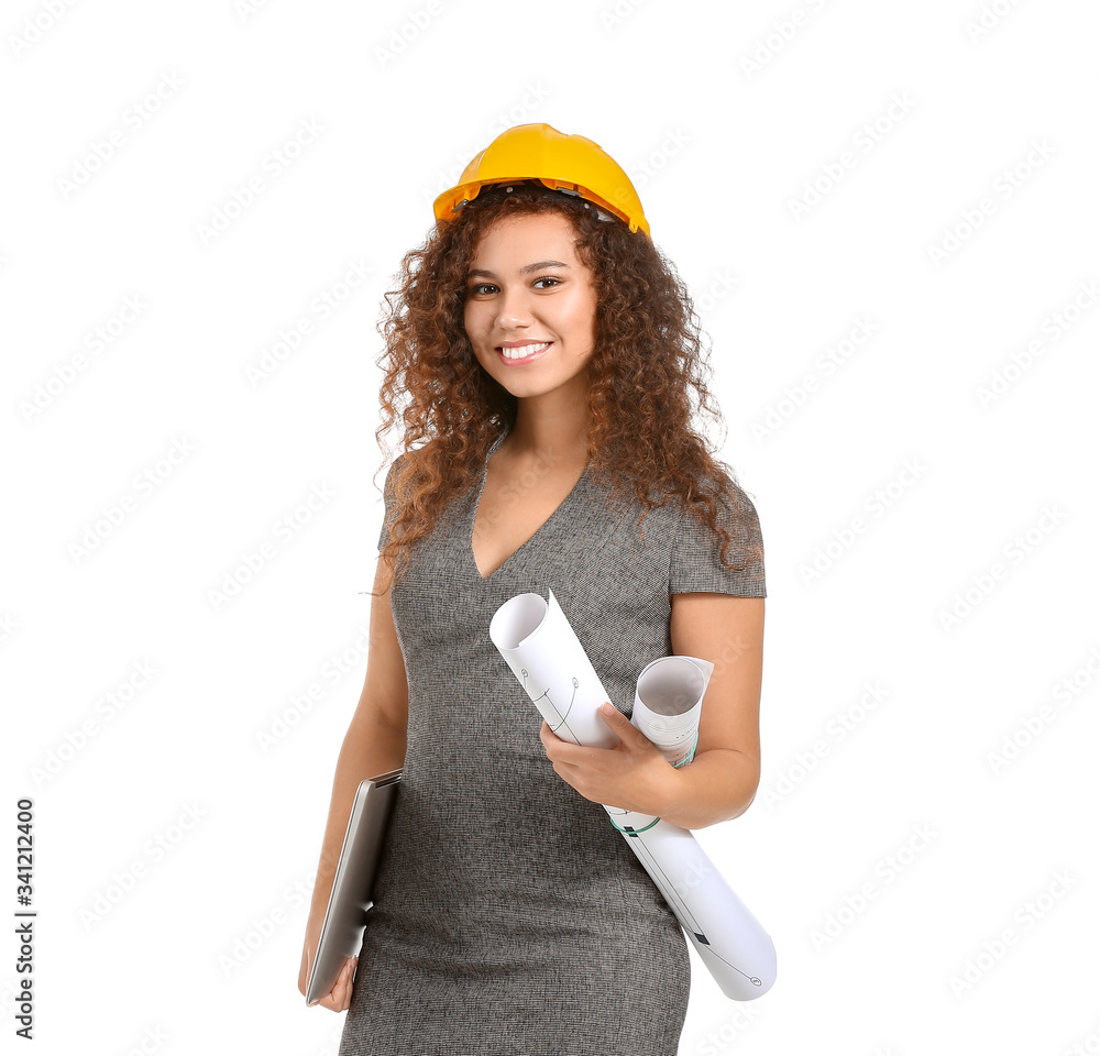 Portrait of architect on white background