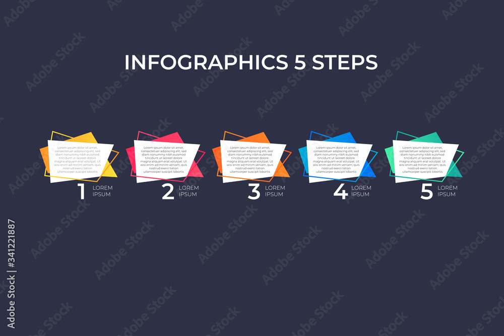 Modern and creative timeline infographic with five steps design vector. Can be used for process, ann