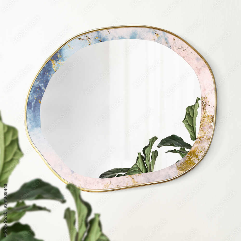 Pastel round mirror on the wall psd