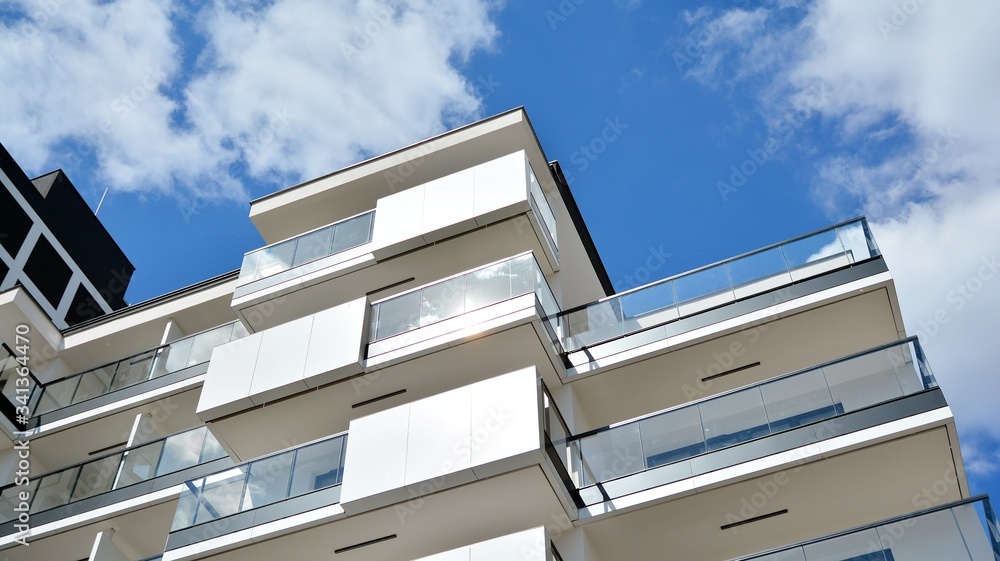 Facade of new residential building. Contemporary apartment building . Generic residential architectu