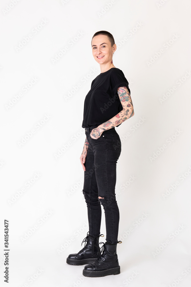 Cool skinhead tattooed woman