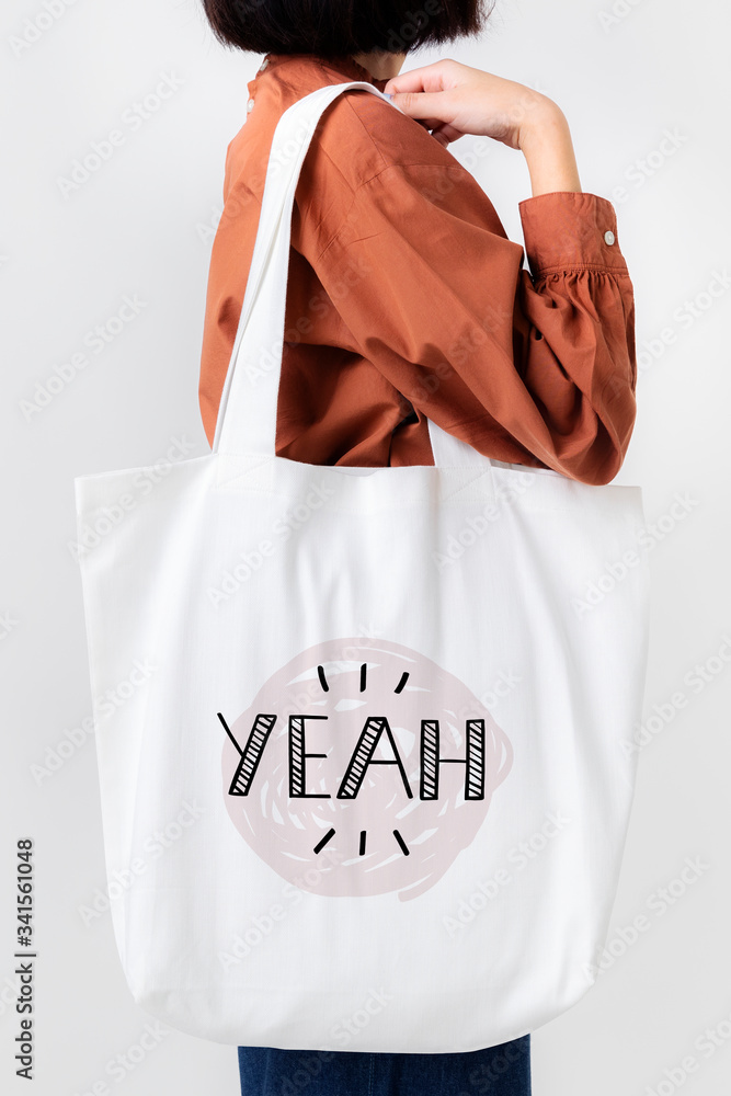 Woman with tote bag mockup