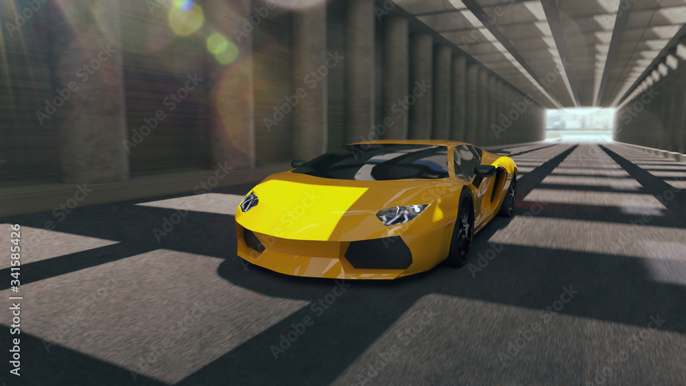 Yellow sport car. Render 3d. Illustration.