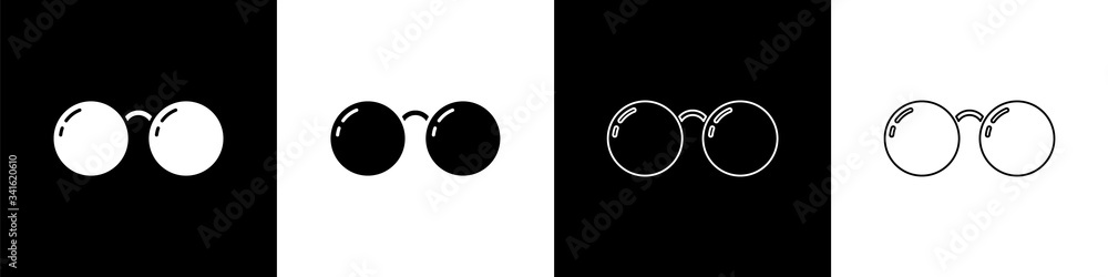 Set Glasses icon isolated on black and white background. Eyeglass frame symbol.  Vector Illustration