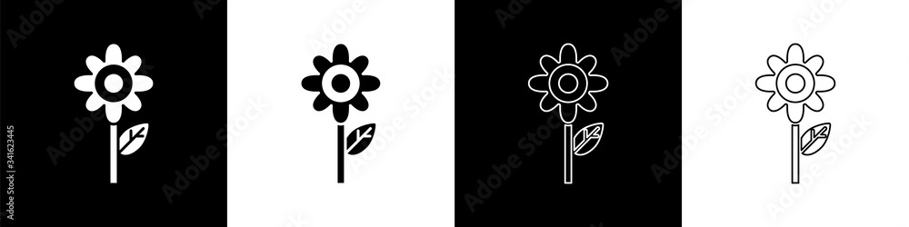 Set Flower icon isolated on black and white background.  Vector Illustration