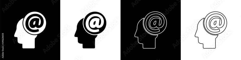 Set Mail and e-mail icon isolated on black and white background. Envelope symbol e-mail. Email messa