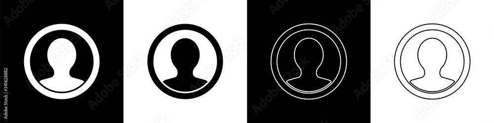 Set Create account screen icon isolated on black and white background.  Vector Illustration