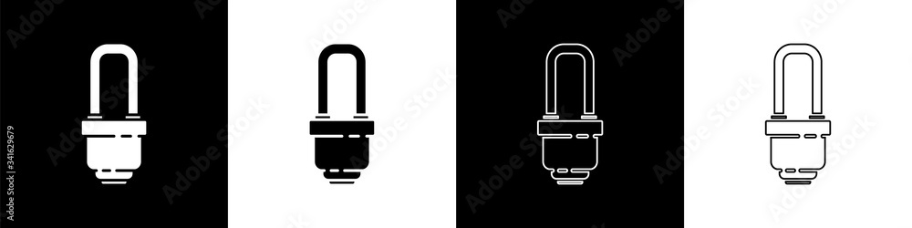 将LED灯泡图标设置为黑白背景隔离。经济型LED照明灯泡