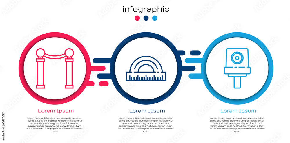 Set line Exhibition of paintings, Protractor and Spray can nozzle cap. Business infographic template