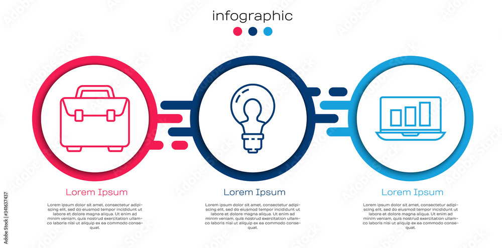 套装公文包、带创意概念的灯泡和带图表的笔记本电脑。商业信息图