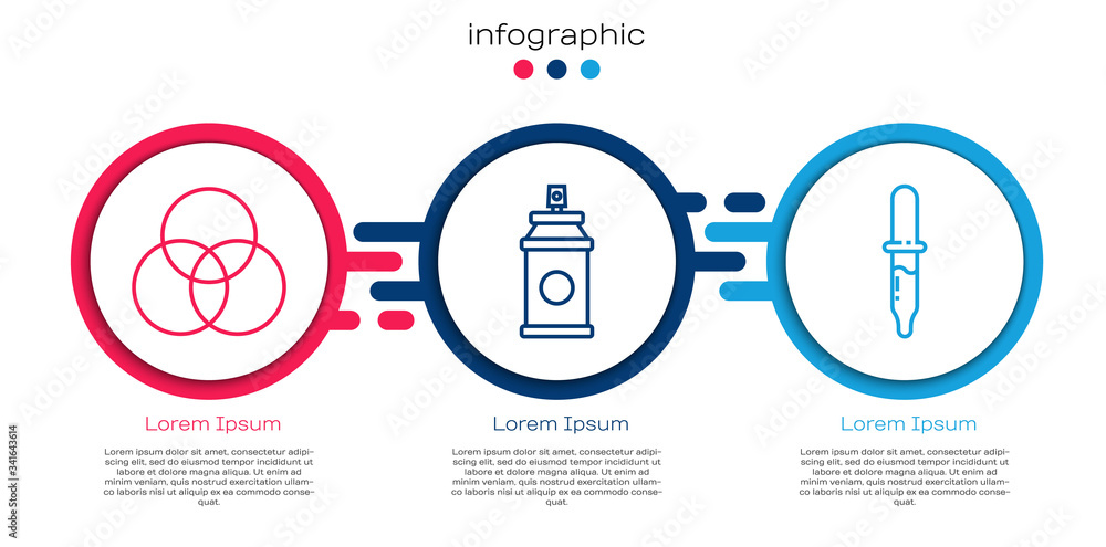 设置线RGB和CMYK颜色混合，喷漆罐和移液管。商业信息图模板。Vect