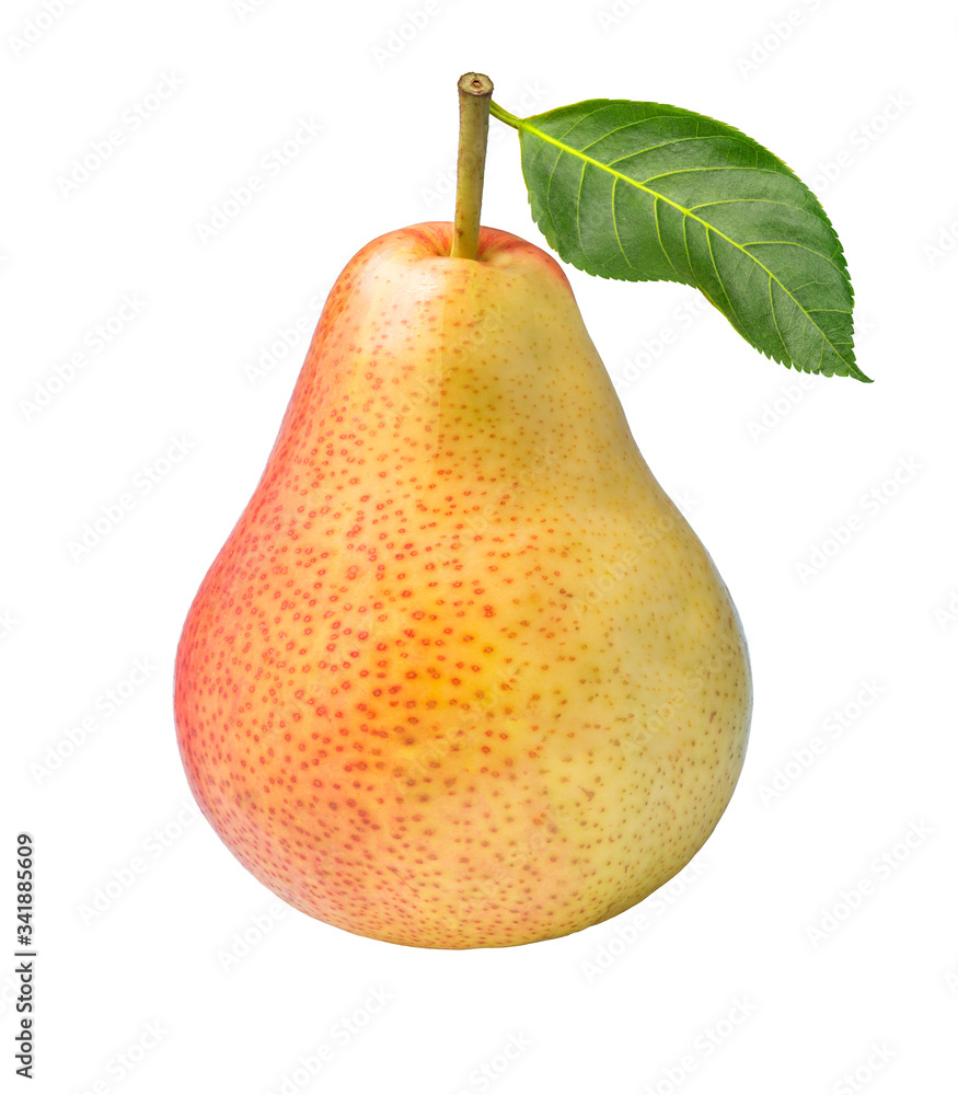 Fresh pear isolated on white background ,Red pear with cut piece on a white with clipping path