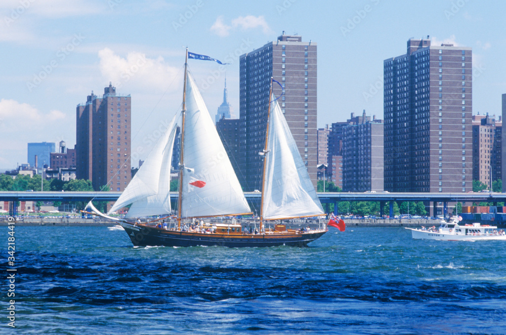 The class B tall ships sailing from Wall Street, Manhattan to the Brooklyn Bridge, New York