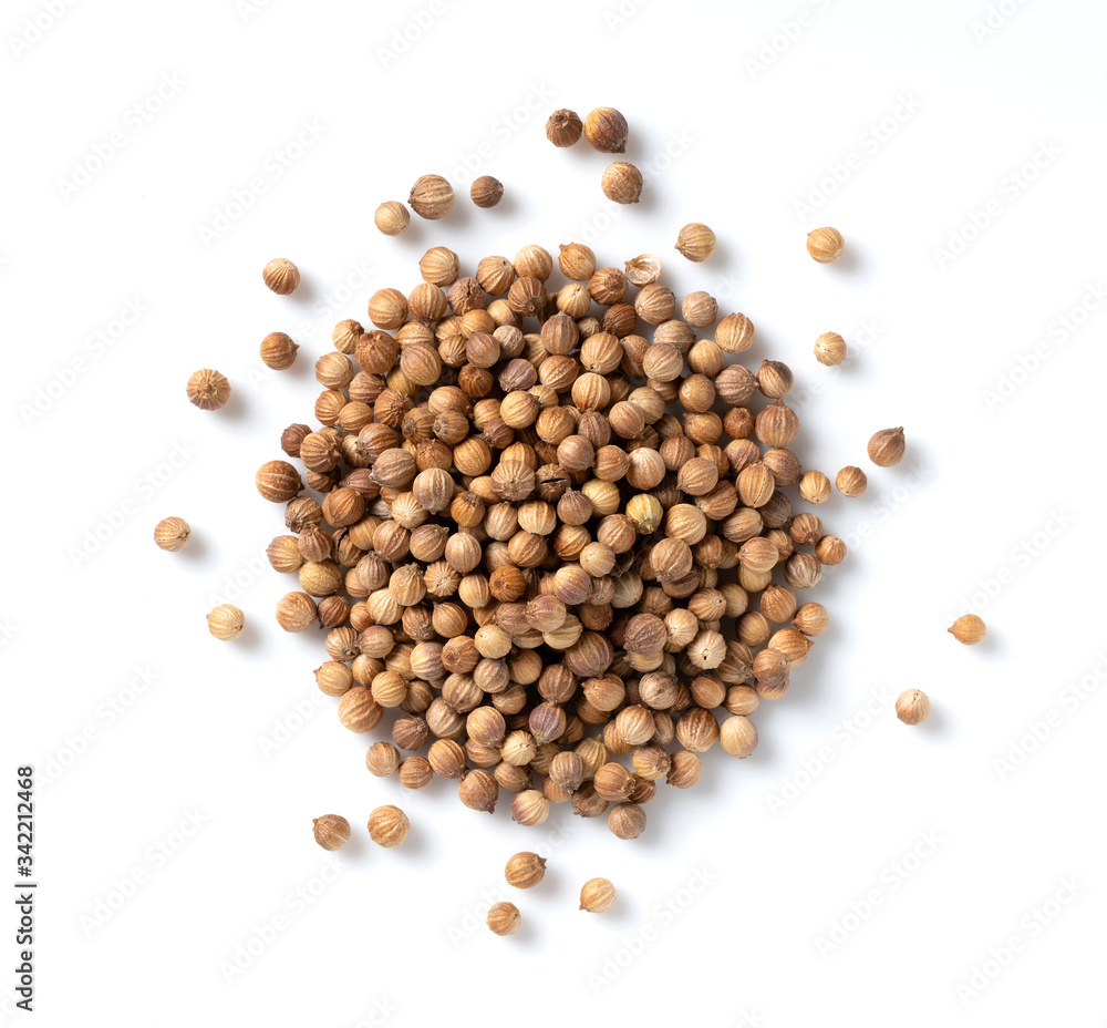 Coriander seeds placed on a white background