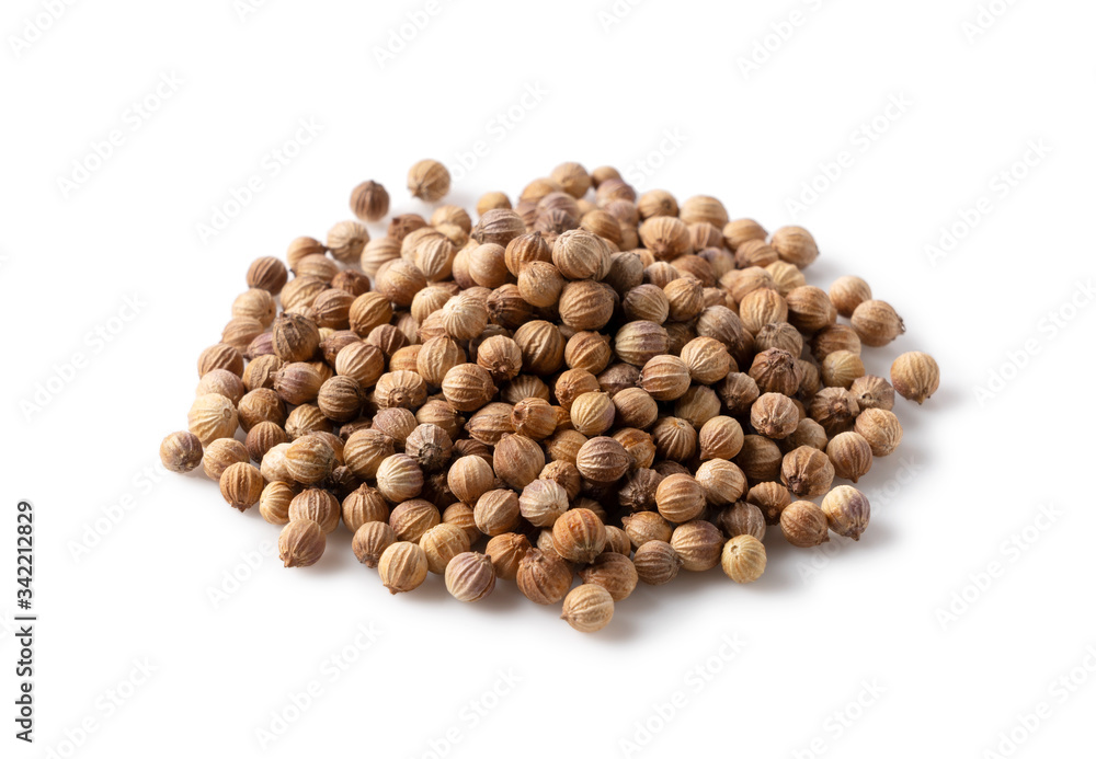 Coriander seeds placed on a white background