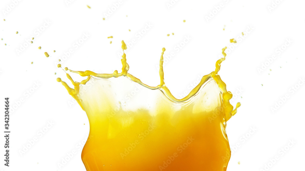 Orange juice splash on white background