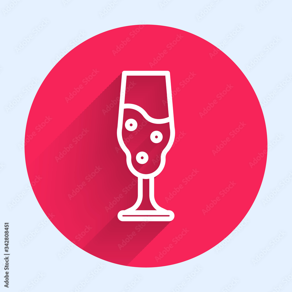 White line Wine glass icon isolated with long shadow. Wineglass icon. Goblet symbol. Glassware sign.