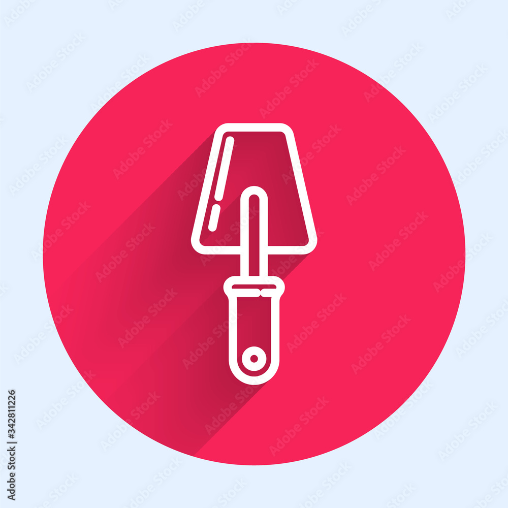 White line Trowel icon isolated with long shadow. Red circle button. Vector Illustration