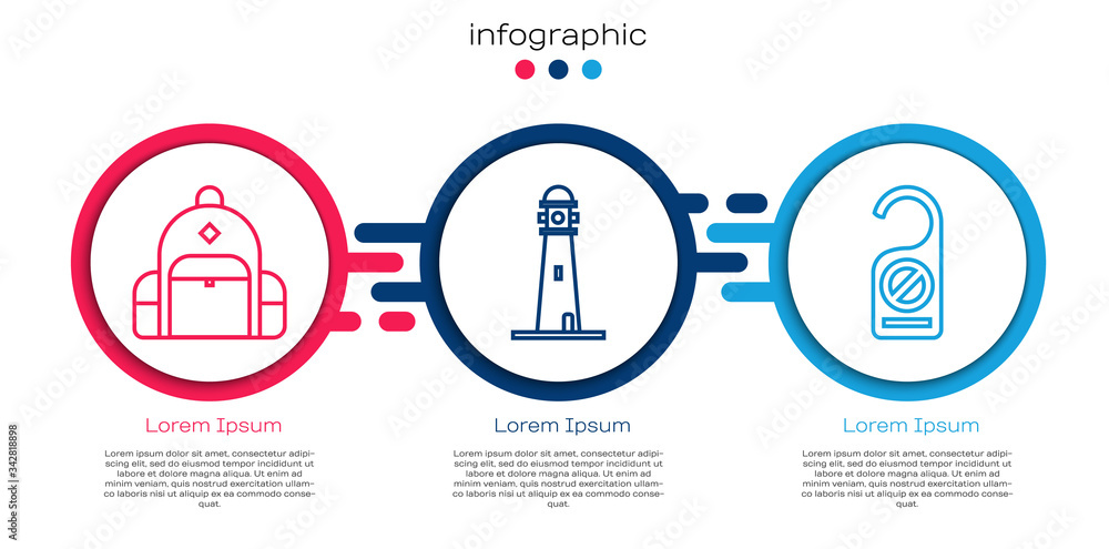 设置线路徒步背包、灯塔和请勿打扰。商业信息图模板。Vecto