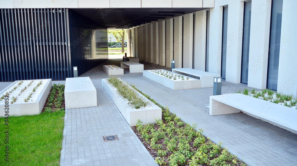 Architectural fragment of the entrance of the modern office building