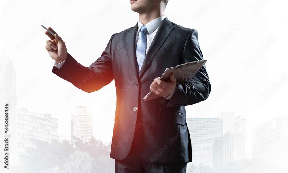 Front view of man in business suit and tie