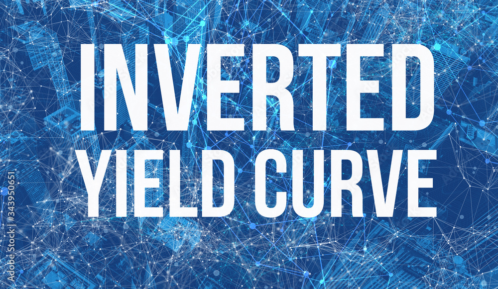 Inverted Yield Curve theme with abstract network patterns and skyscrapers