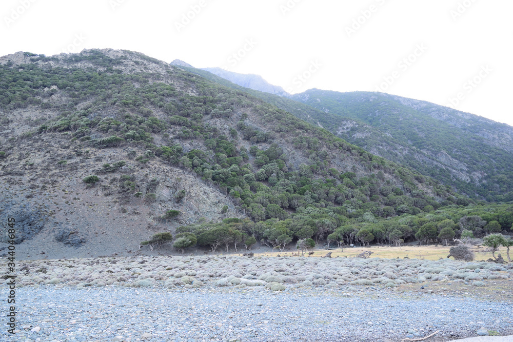 山和海-野生和美丽的Kipos海滩在Samothrace岛，Samothraki，希腊