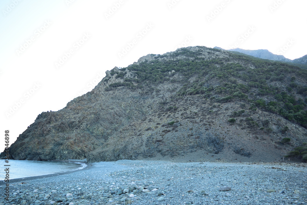 mountain and sea - wild and beauty Kipos beach in Samothrace island, Samothraki, Greece