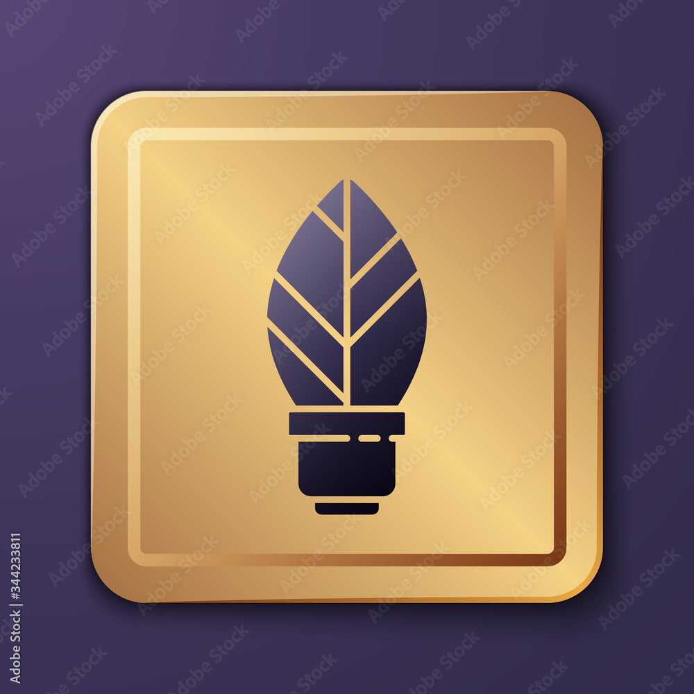 Purple Light bulb with leaf icon isolated on purple background. Eco energy concept. Alternative ener