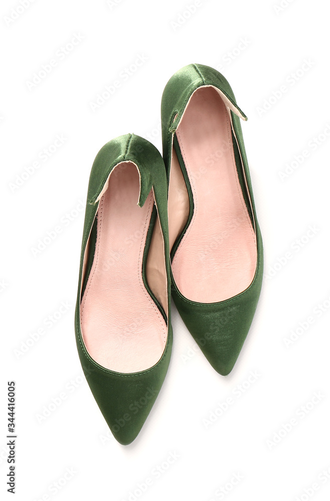 Stylish shoes on white background