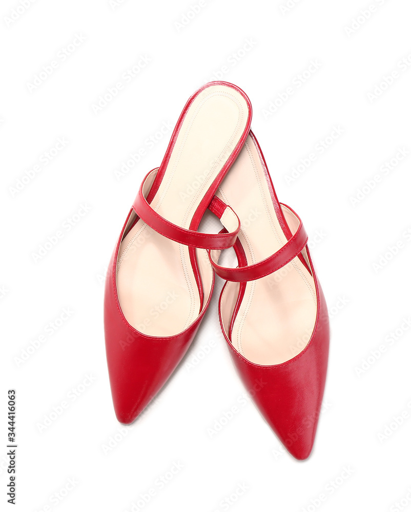 Stylish shoes on white background