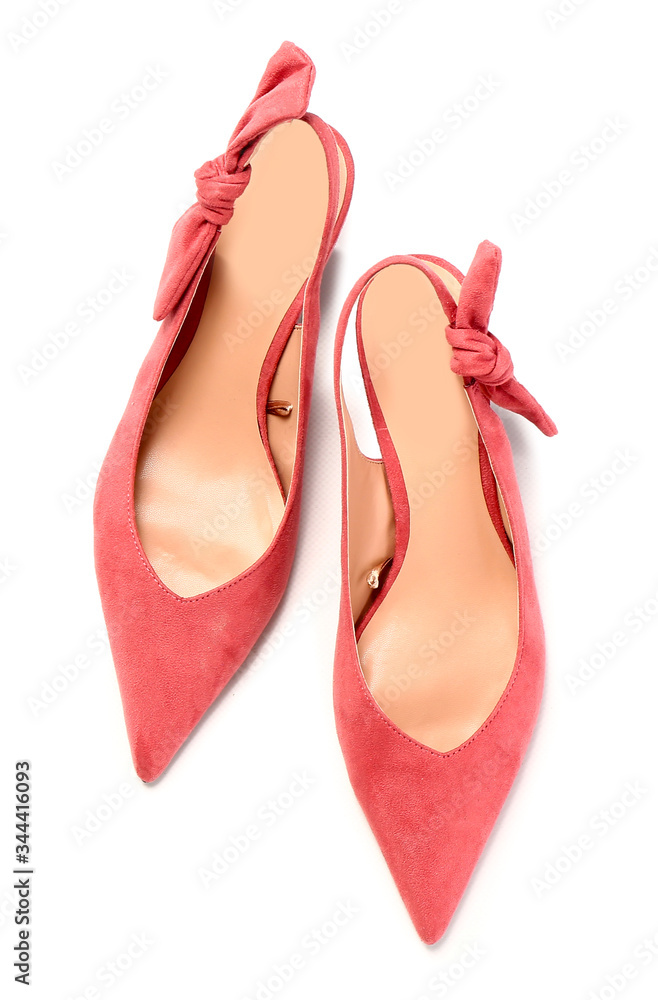 Stylish shoes on white background