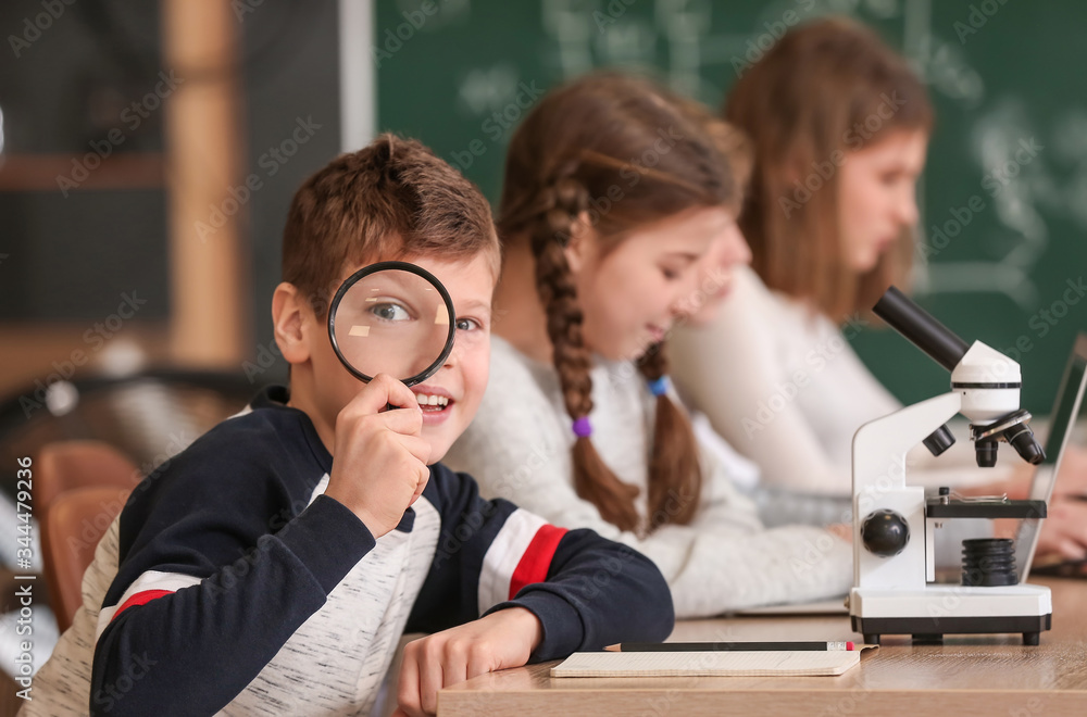 Pupils at physics lesson in classroom