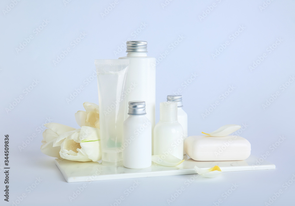 Natural cosmetics on light background