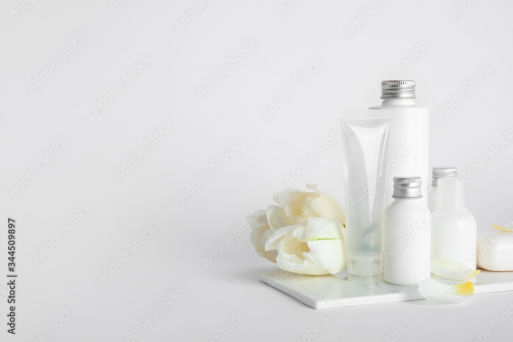 Natural cosmetics on light background