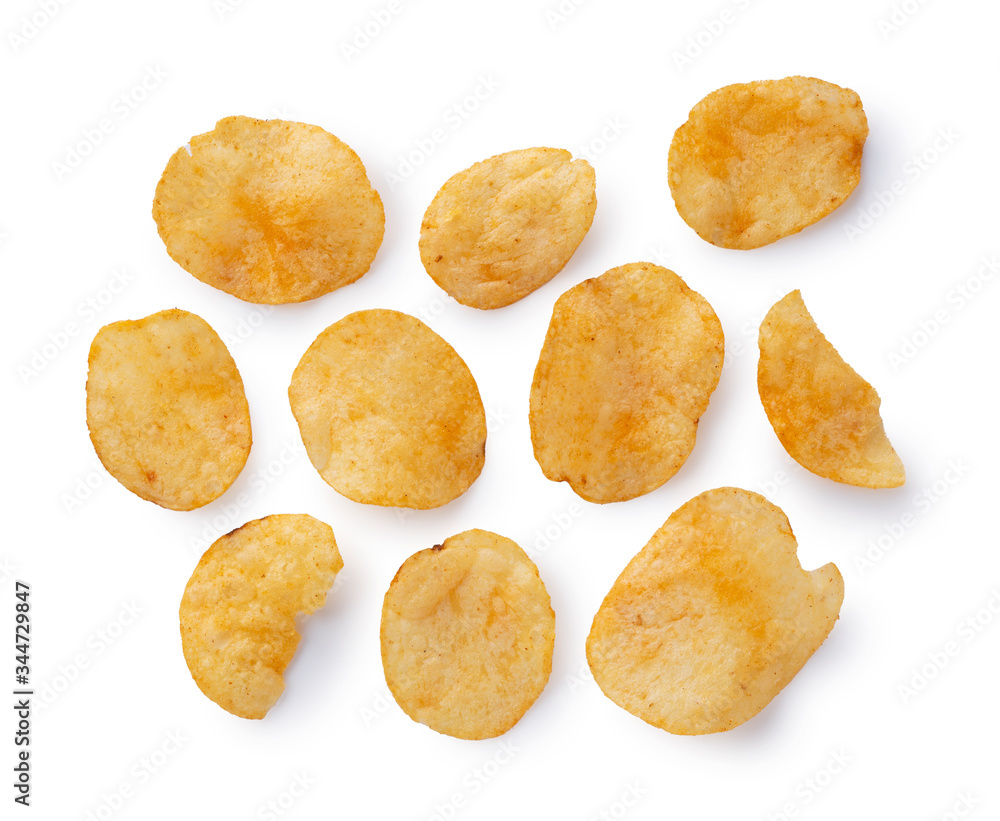 Consomme potato chips placed on a white background