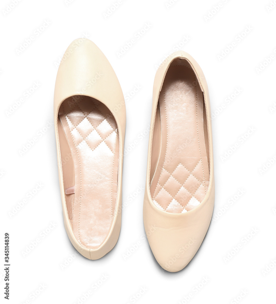 Stylish shoes on white background