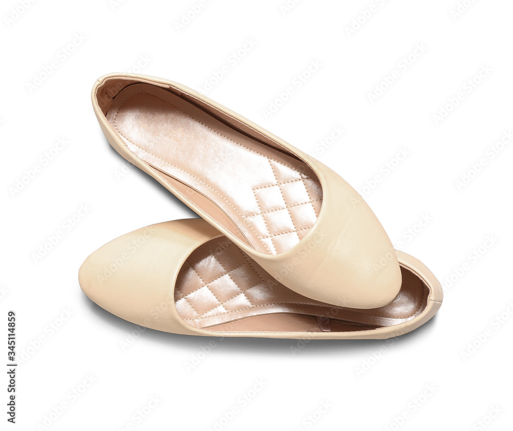 Stylish shoes on white background