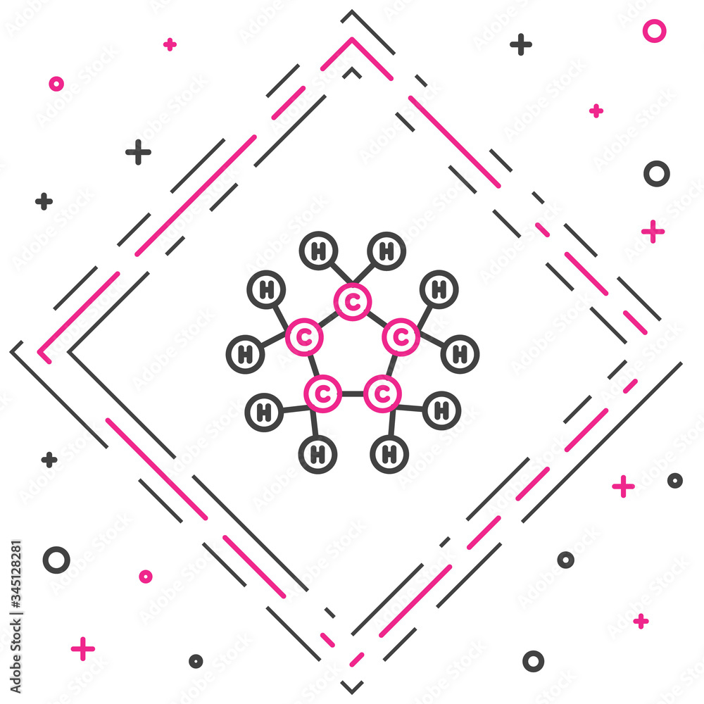 白色背景上分离的线型分子油图标。化学中分子的结构。彩色o