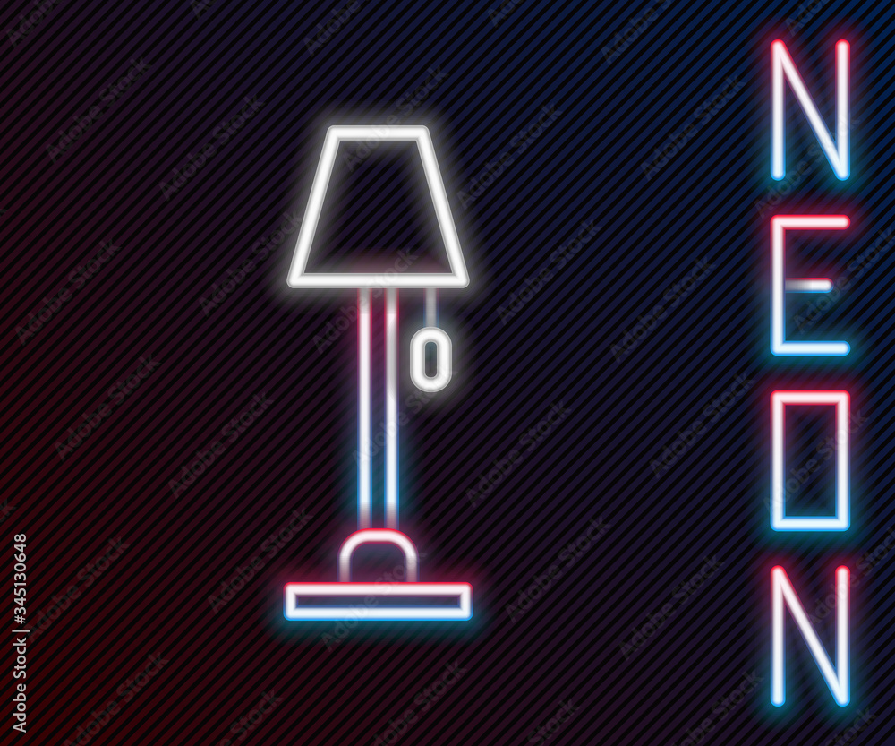 Glowing neon line Floor lamp icon isolated on black background. Colorful outline concept. Vector Ill