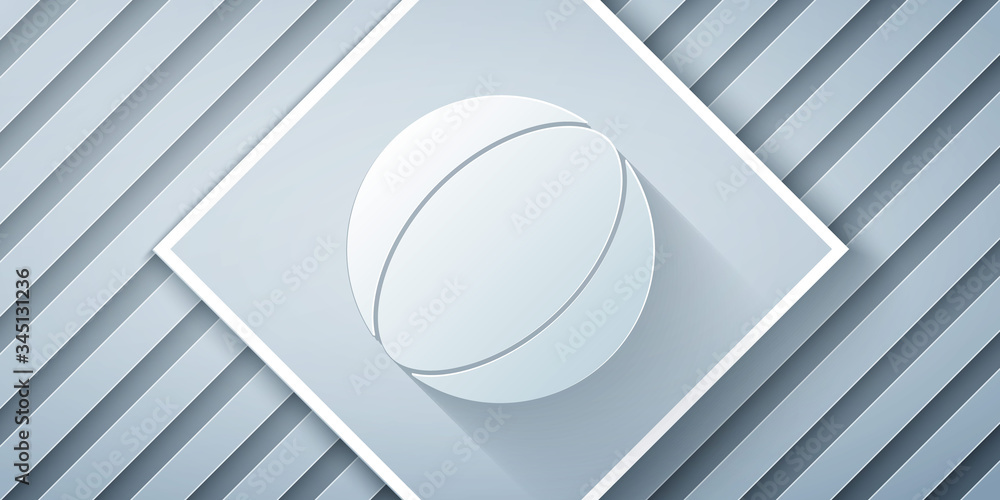 Paper cut Beach ball icon isolated on grey background. Paper art style. Vector Illustration