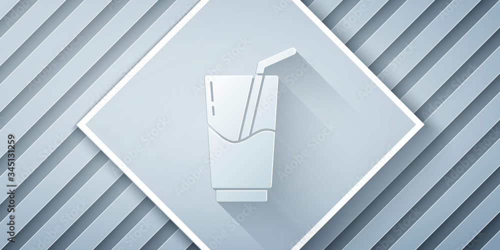 Paper cut Cocktail and alcohol drink icon isolated on grey background. Paper art style. Vector Illus